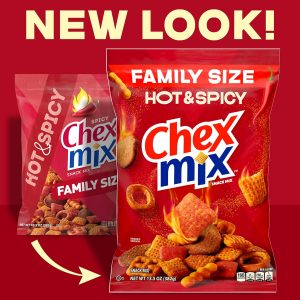 Chex Mix Hot and Spicy Savory Snack Mix. Family Size. Snack Bag. 13.5 oz