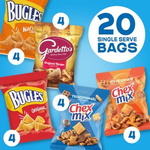 Classic Mix Snack Variety Pack. Bugles Original and Nacho Cheese. Gardetto’s Original Recipe. Chex Mix Traditional and Cheddar. 20 Ct. 28 oz