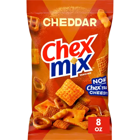 Chex Mix Cheddar Snack Mix. Indulgent Snack Bag. 8 oz